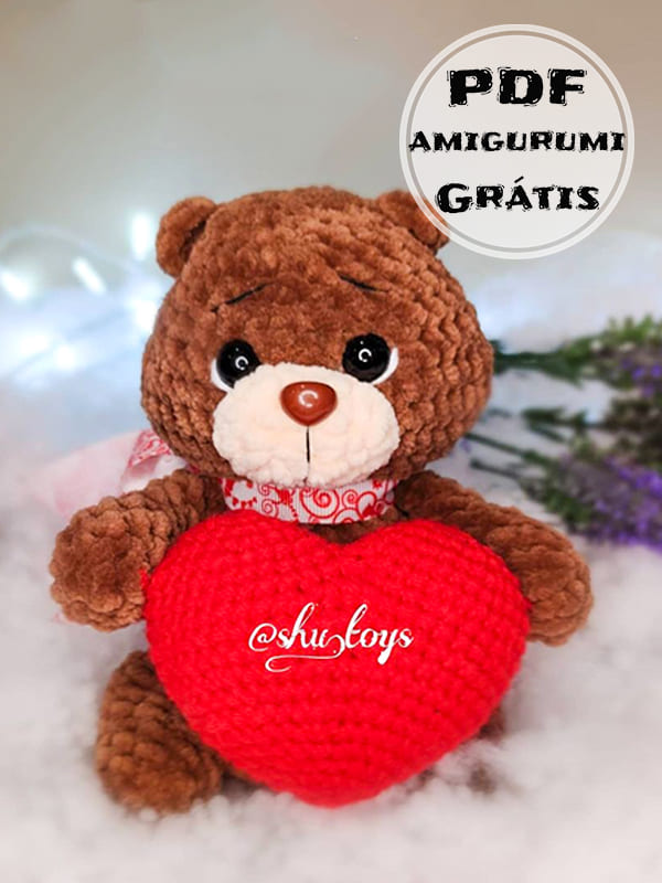 PDF Crochê de Urso Coração Receita de Amigurumi Grátis