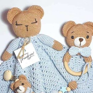 Receita de amigurumi em PDF - Conjunto chocalho ursinho