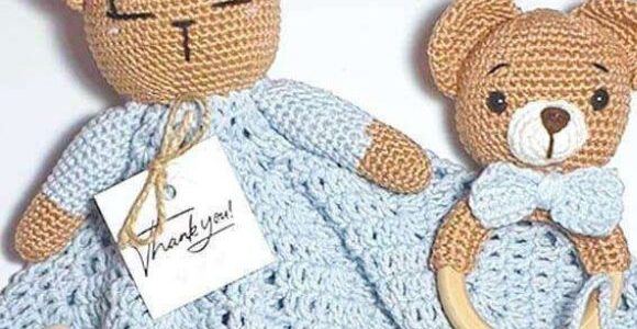 Receita de amigurumi em PDF – Conjunto cha de Bebê – chocalho de ursinho