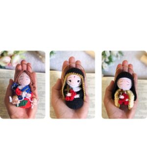 Receita de amigurumi em PDF - Trio Santinhas - Nossa Senhora Desatora de nós, Santa Rita e Santa Terezinha