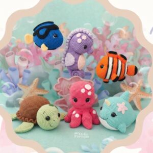 Receita de amigurumi em PDF  - Fundo do mar - 6 Amigurumis Marinhos