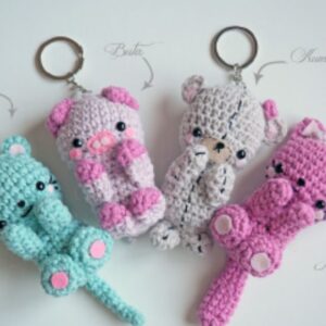 Receita de amigurumi em PDF - Chaveiro gato e rato Kawai