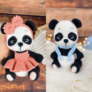 Recente de amigurumi em PDF - Pandas Zoe e Ben