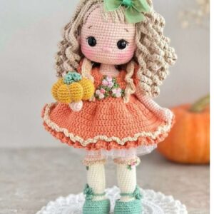 Receita de amigurumi em PDF - Boneca Abóbora