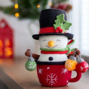 Receita de amigurumi em PDF - Caneca do Boneco de Neve