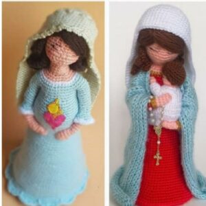 Receita de amigurumi em PDF - Maria grávida e N.Senhora do Rosário