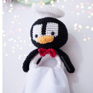 Receita de amigurumi em PDF - Porta Pano Pinguim