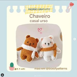 Receita de amigurumi gratuita - Chaveiro Casal de urso
