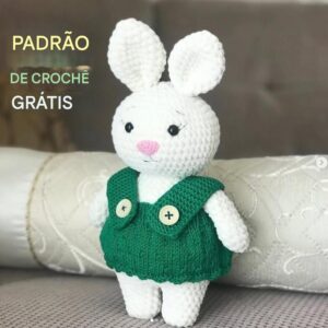 Receita de amigurumi gratuita - Coelha com vestido verde