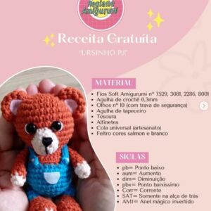 Receita de amigurumi gratuita - Ursinho PJ