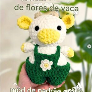 Receita de amigurumi gratuita - Vaca com macacão