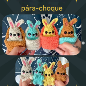 Receita de amigurumi gratuita - Coelhos na cestinha