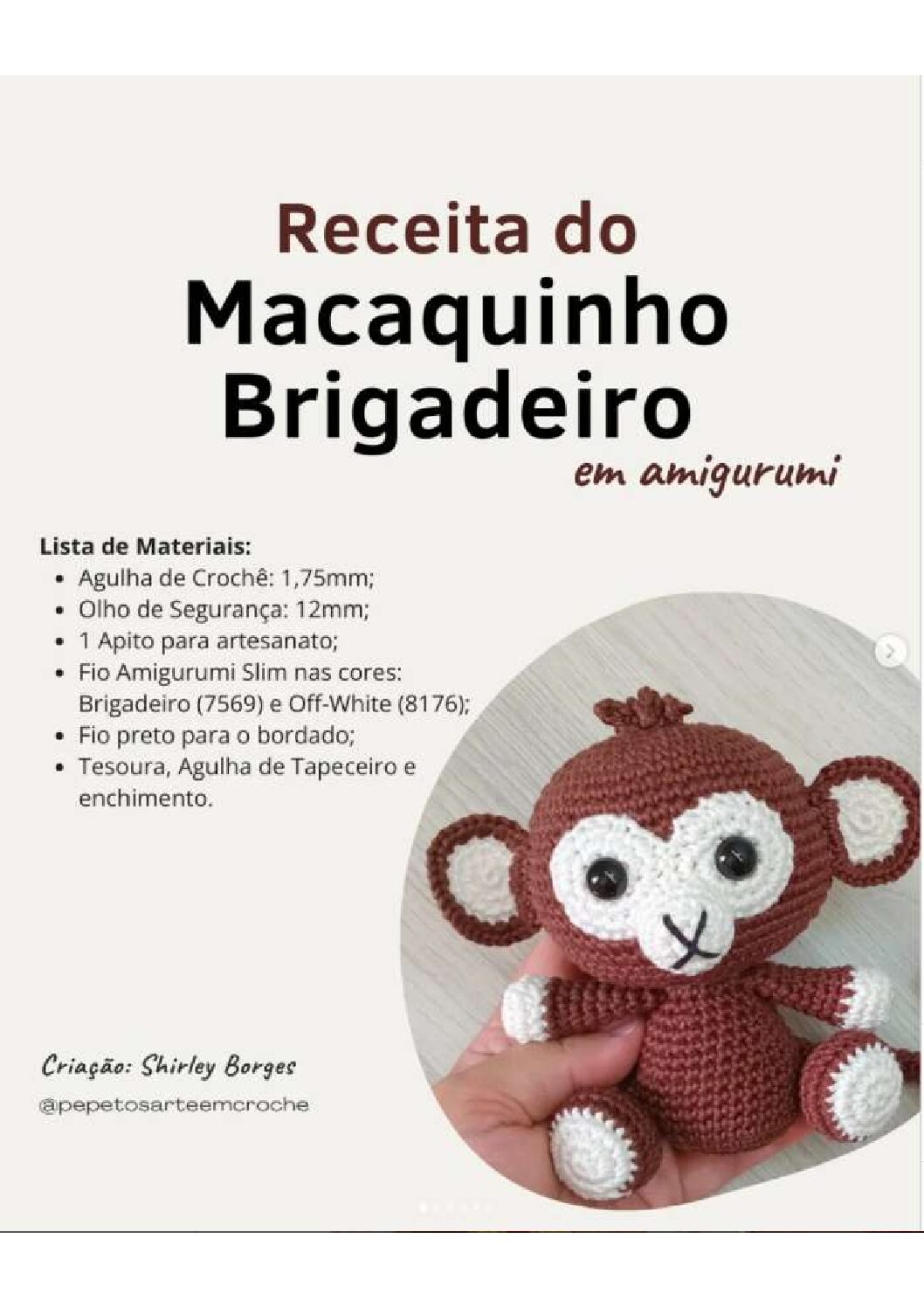 Receita de amigurumi gratuita - Macaquinho brigadeiro