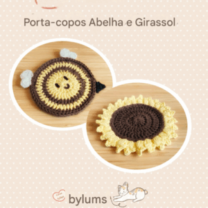 Receita de amigurumi gratuito - Porta copo Girassol e abelhinha