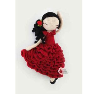 Receita de amigurumi em PDF - Boneca Flamenca