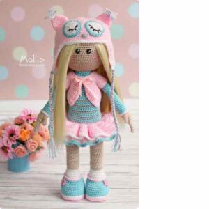 Receita de amigurumi em PDF - Boneca com chapéu de coruja