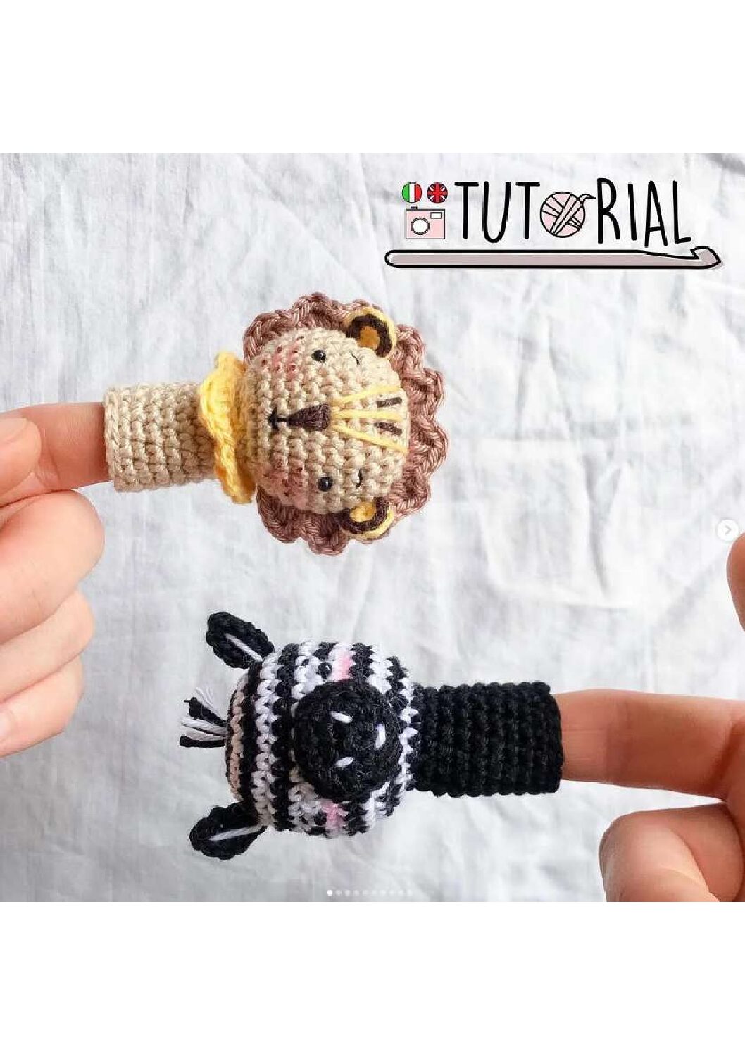 Receita de amigurumi gratuita - Leão e zebra de dedo