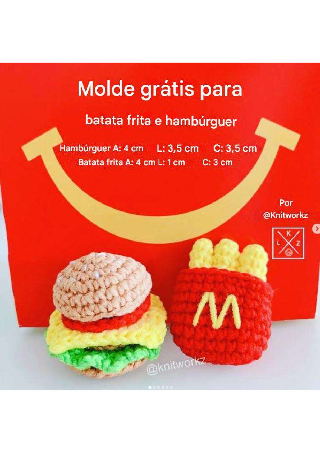 Receita de amigurumi gratuita - Batata Frita e Hamburguer