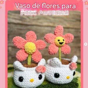 Receita de amigurumi gratuita - Vaso de flores da Hello Kitty