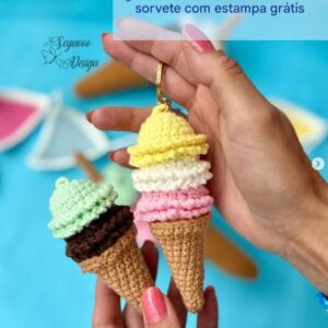 Receita de amigurumi gratuita - Chaveiro de Sorvete
