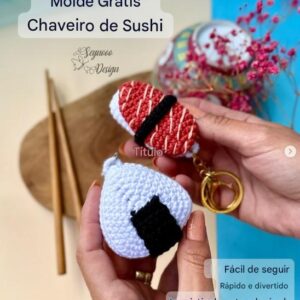Receita de amigurumi gratuito - Chaveiro sushi