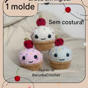 Receita de amigurumi gratuito - Cupcake de cereja