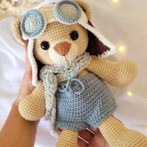 Receita de amigurumi em PDF - Urso Aviador