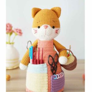 Receita de amigurumi em PDF - Gato Porta/organizador de crochê