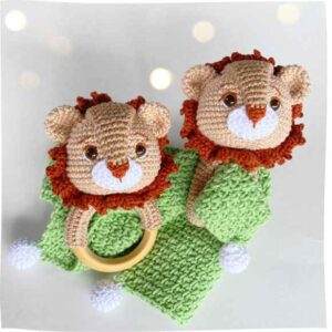 Receita de amigurumi em PDF - Leone chocalho e Naninha