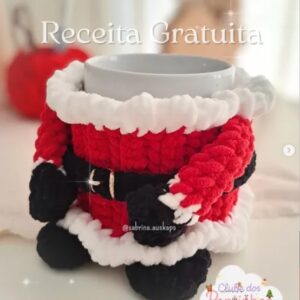 Receita de amigurumi gratuita - Capa para Caneca Papai Noel