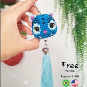 Receita de amigurumi gratuita - Chaveiro Tigre azul