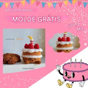 Receita de amigurumi gratuito - Bolo de morango