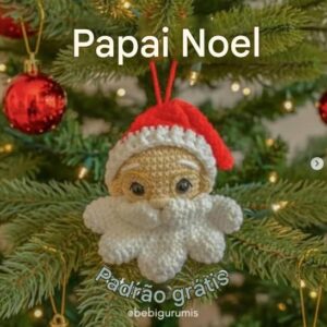 Receita de amigurumi gratuita - Enfeite de Papai Noel