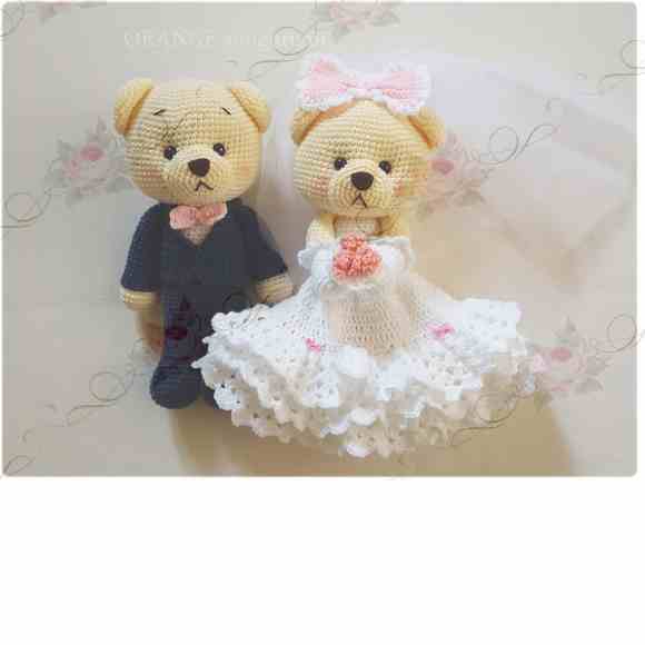 Receita de amigurumi em PDF - Casal de noivos Ursos
