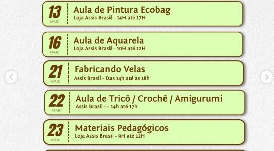Cursos de crochê, amigurumi e artesanato acontecem em maio na Loja Assis Brasil