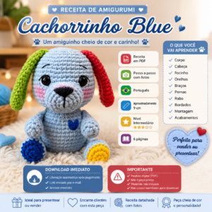 Receita de Amigurumi em PDF – Cachorrinho Blue