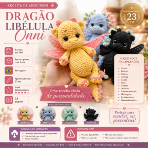 Receita de Amigurumi em PDF– Dragão Libélula Onni