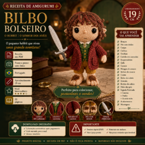 Receita de Amigurumi em PDF – Bilbo Bolseiro (O Hobbit / O Senhor dos Anéis)