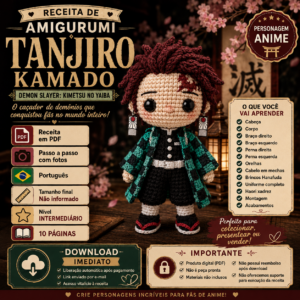 Receita de Amigurumi em PDF – Tanjiro Kamado (Demon Slayer: Kimetsu no Yaiba)