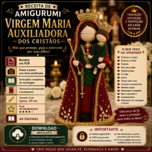 Receita de Amigurumi em PDF – Virgem Maria Auxiliadora dos Cristãos