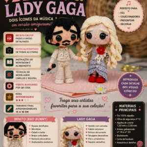 Receita de Amigurumi em PDF – Benito e Lady Gaga