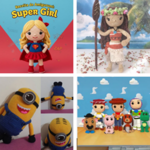 Combo Receitas de amigurumis em PDF - Especial férias - Moana, Supergirl, Minion Stuart e Toy Story