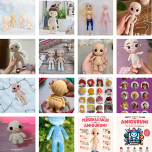 Combo de receitas de amigurumis para personalização - Corpo base e Cabelos