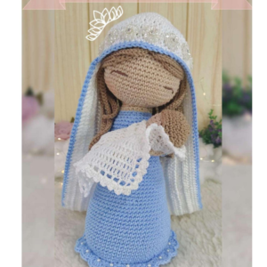Receita de amigurumi em PDF - Virgem Maria com o menino Jesus - 27cm